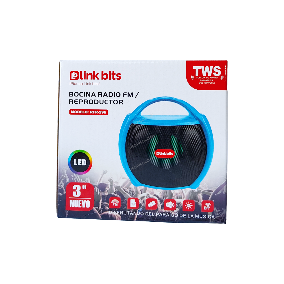 Bocina portable de 3 pulgadas con asa y disponible en colores.