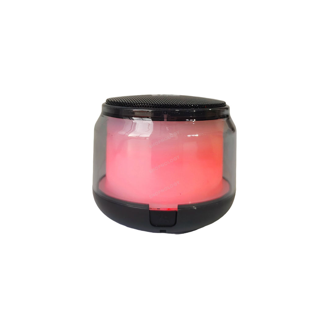 Bocina portable de 2 pulgadas, con luces LED y diseño elegante.