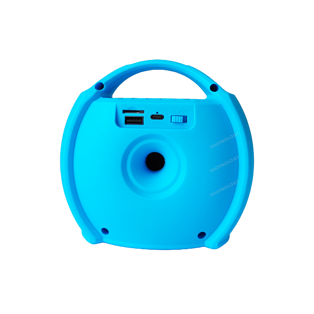 Bocina portable de 3 pulgadas con asa y disponible en colores.
