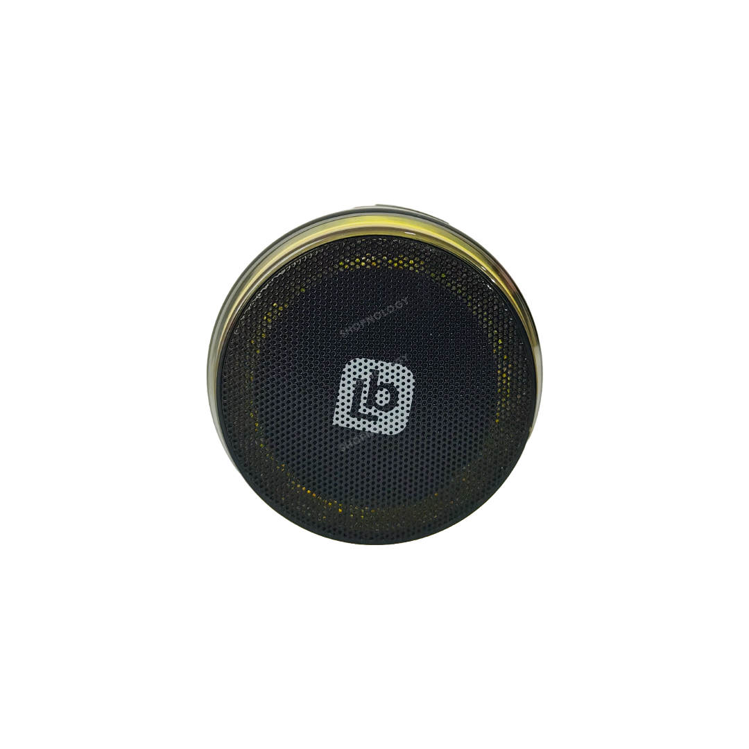 Bocina portable de 2 pulgadas, con luces LED y diseño elegante.