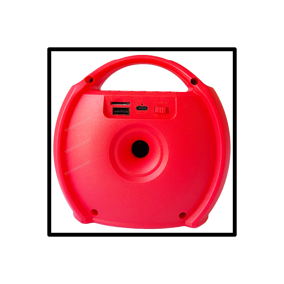 Bocina portable de 3 pulgadas con asa y disponible en colores.