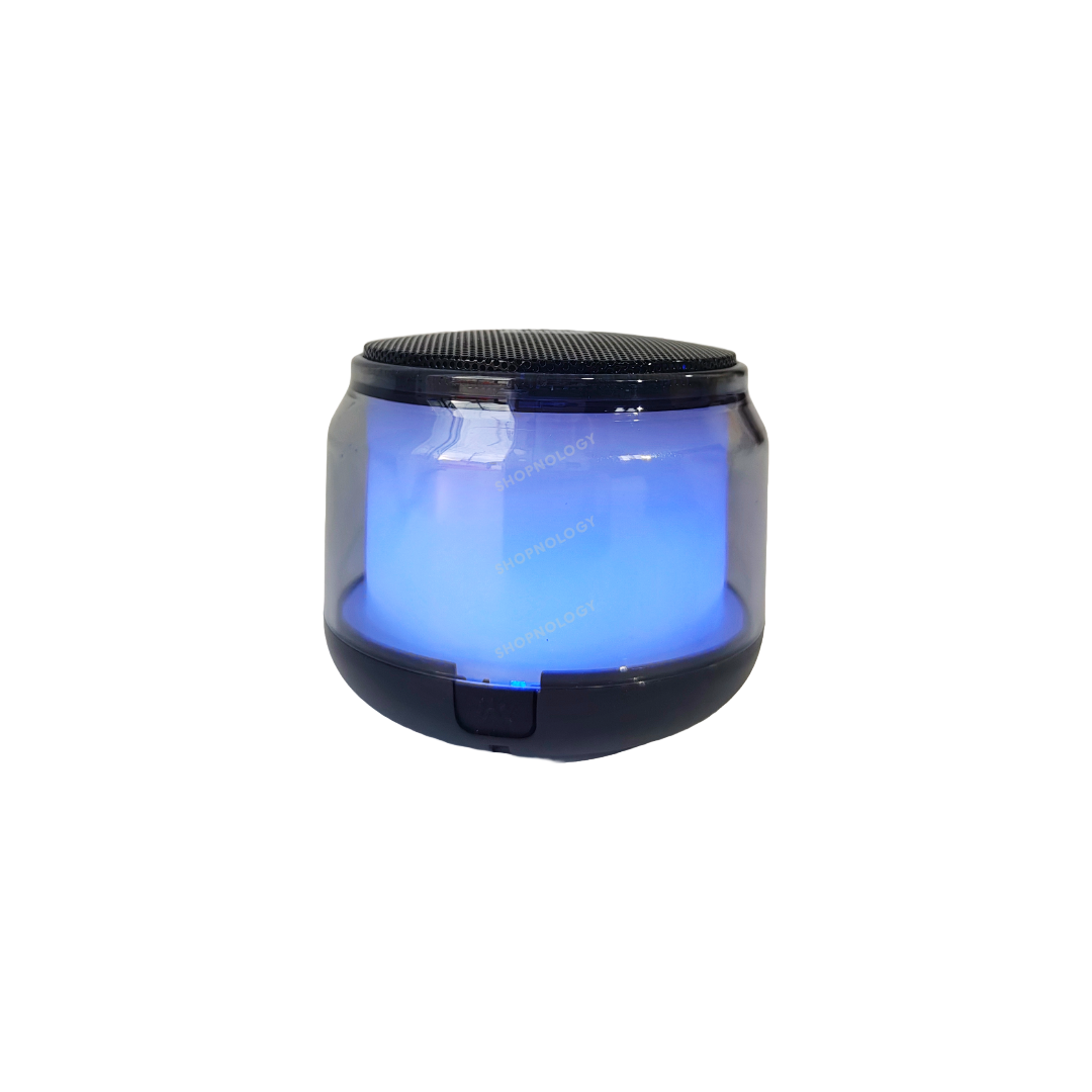 Bocina portable de 2 pulgadas, con luces LED y diseño elegante.