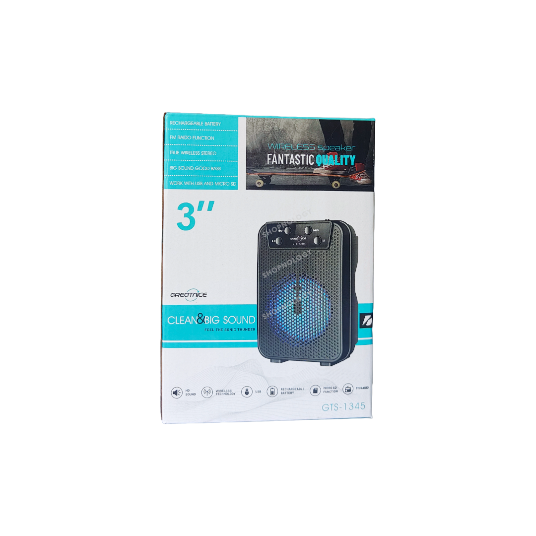 Bocina portable de 3 pulgadas, con conectividad Bluetooth.