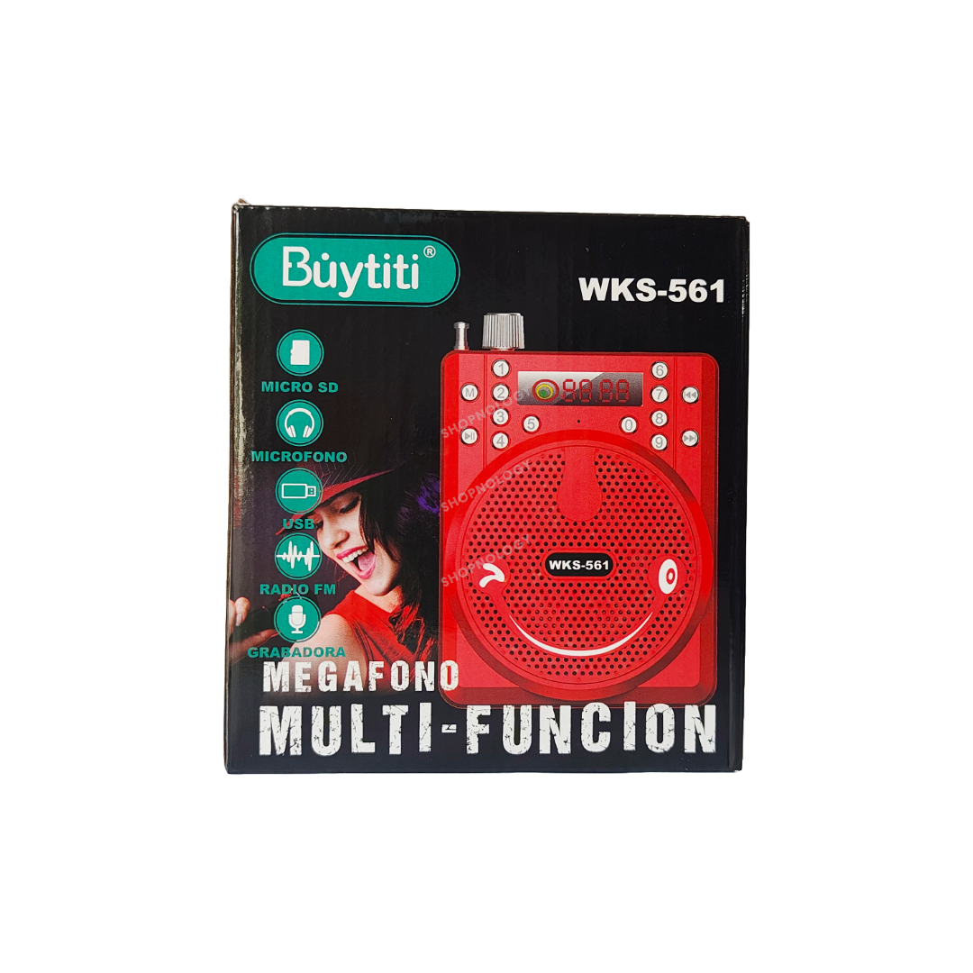 Radio portatil AM y FM recargable, con antena y megafono.
