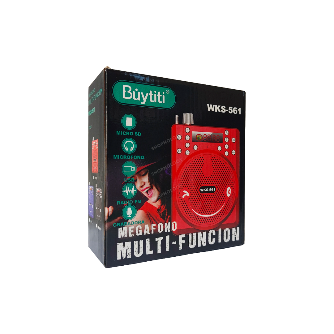 Radio portatil AM y FM recargable, con antena y megafono.