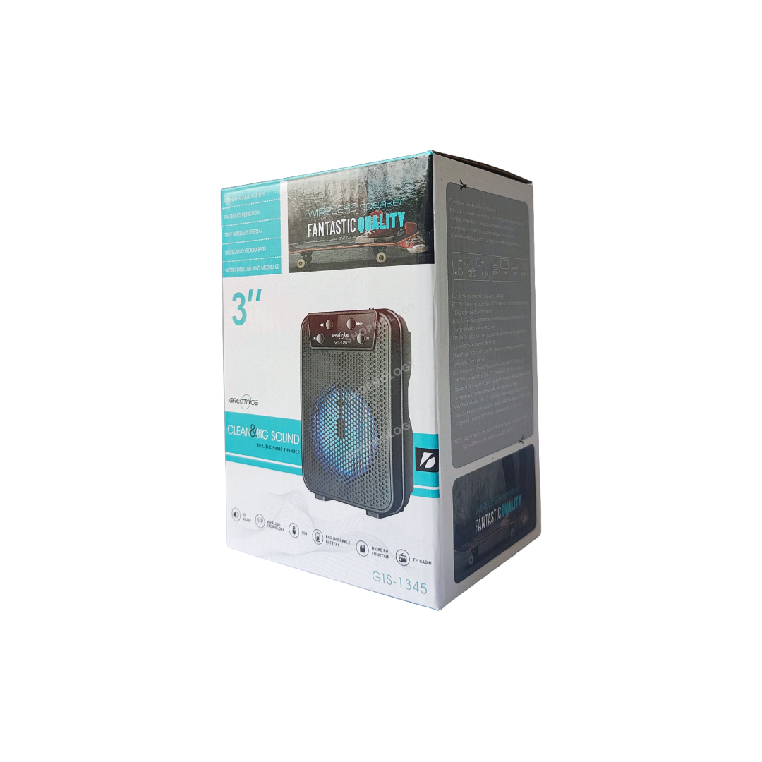 Bocina portable de 3 pulgadas, con conectividad Bluetooth.