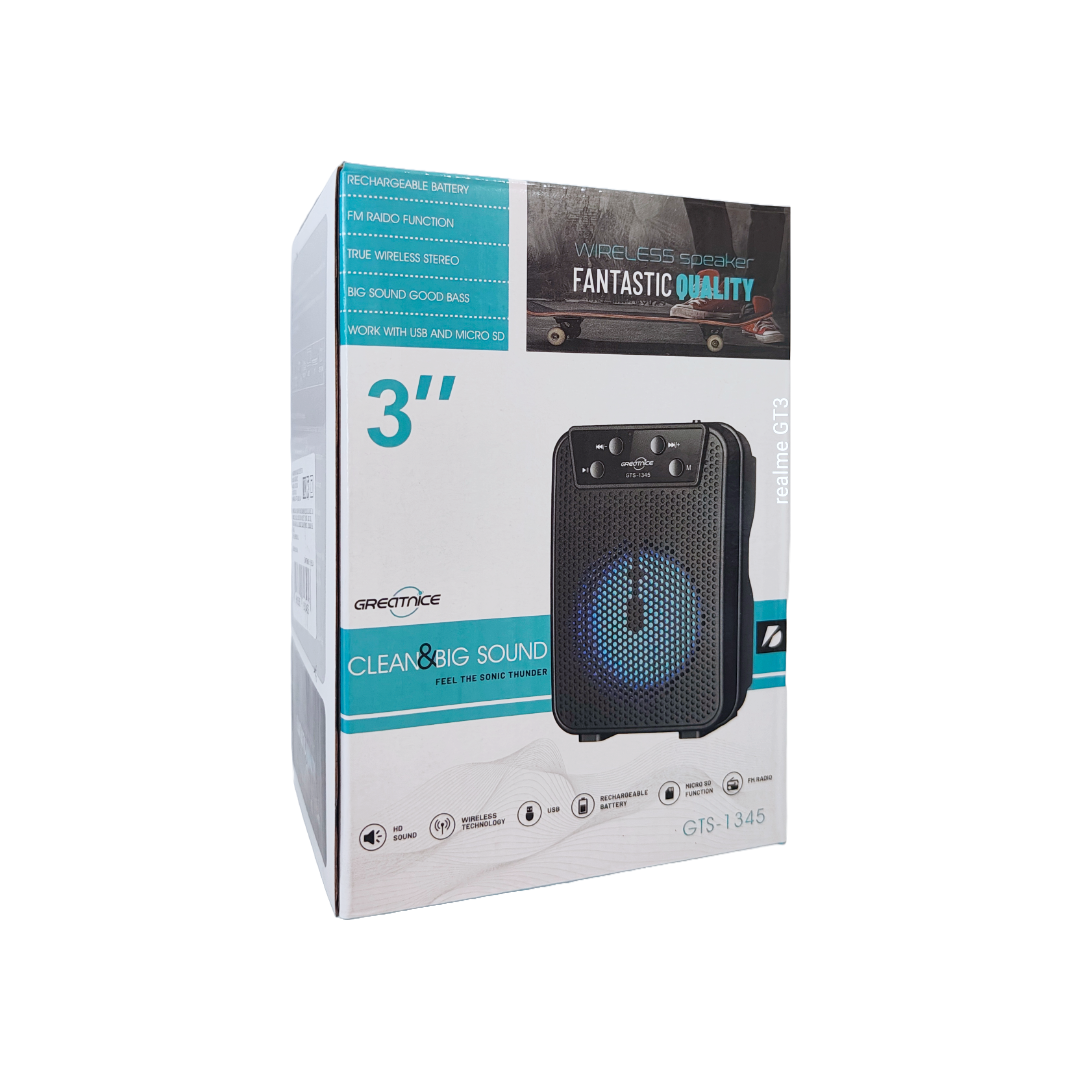Bocina portable de 3 pulgadas, con conectividad Bluetooth.