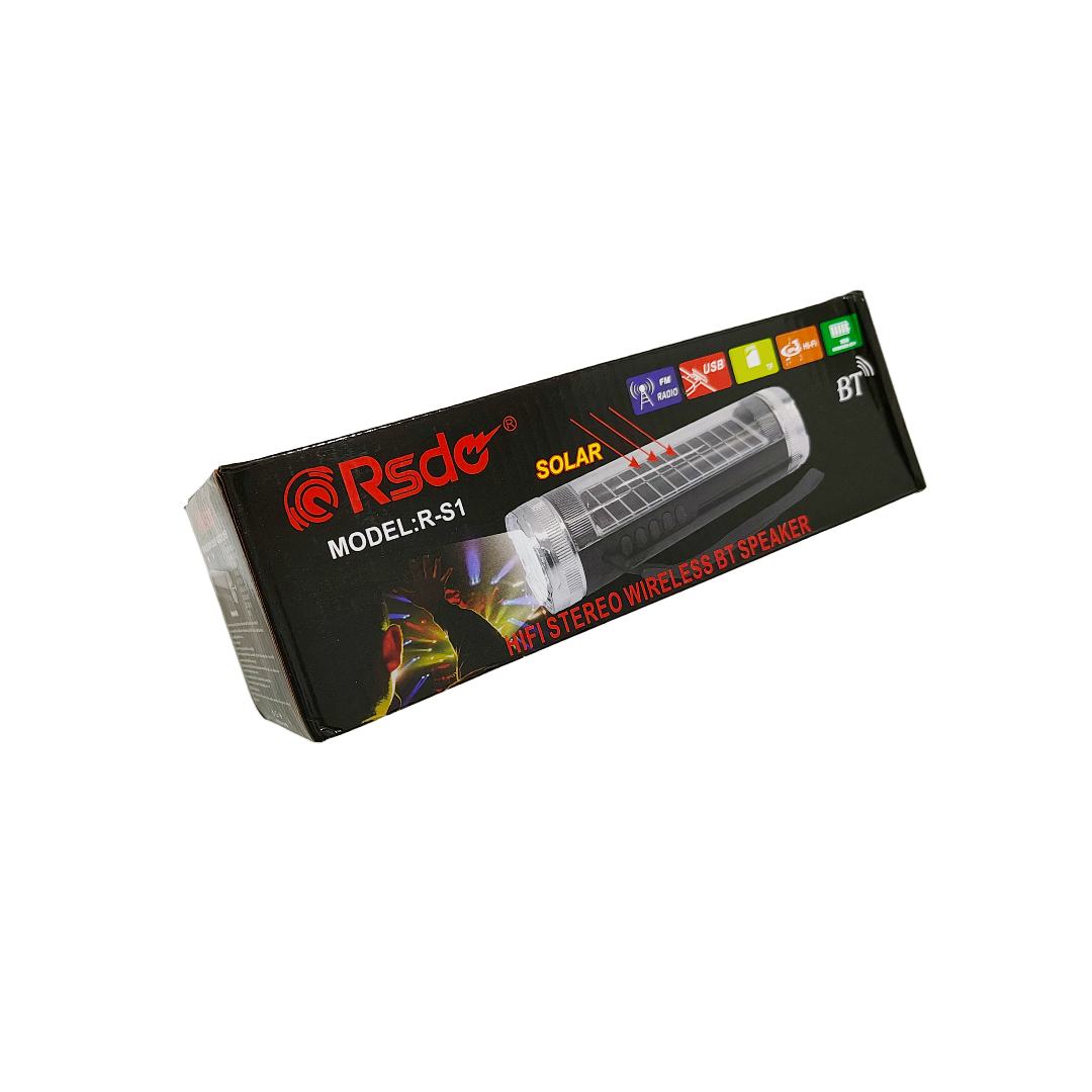 Bocina bluetooth, con lampara de emergencia y panel solar.
