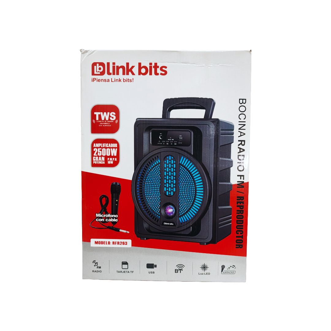 Bocina bluetooth de 8 pulgadas, con microfono alambrico.