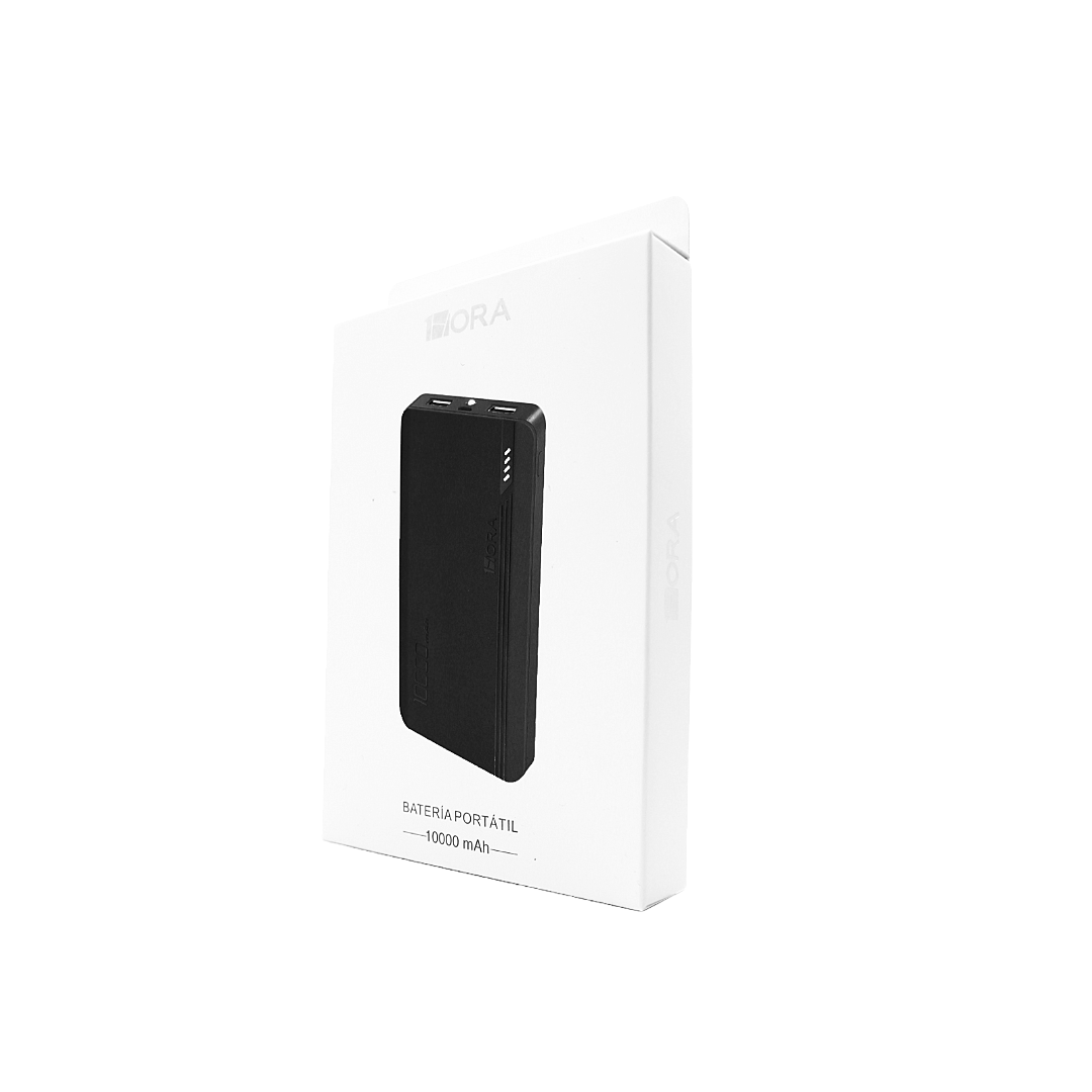 Bateria portatil de 10000 mAh, con linterna de emergencia.
